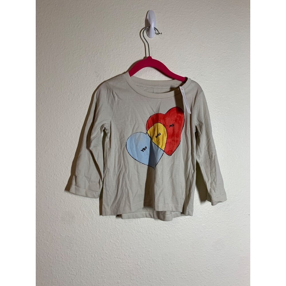 NWT Gymboree T-Shirt Long Sleeve Hearts Graphic Tee Love Beige Girls Size 2T
